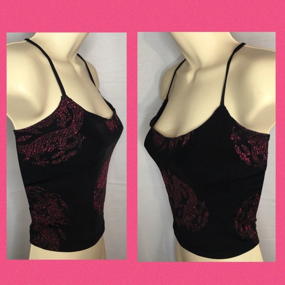 Lace up black and pink dragon sparkles crop top Size S/M - Picture 2 of 10